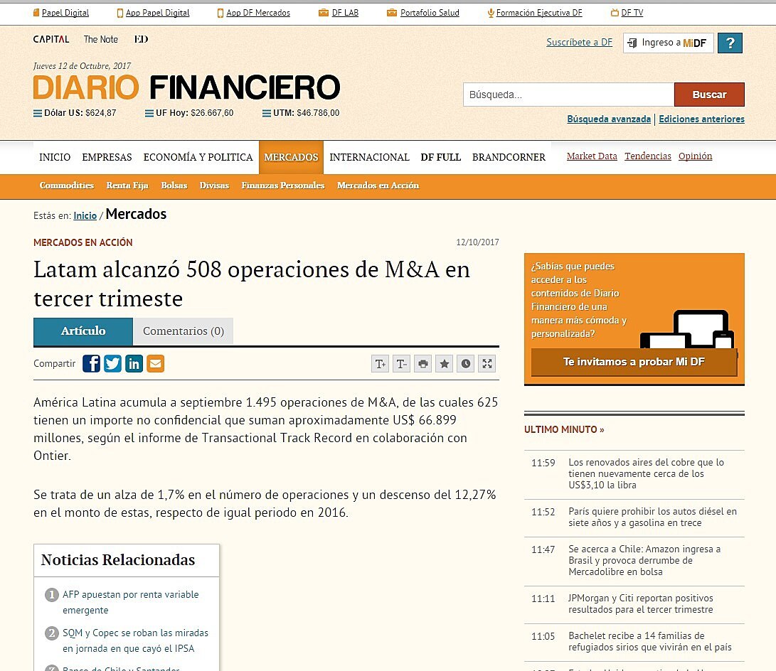 Latam alcanz 508 operaciones de M&A en tercer trimestre